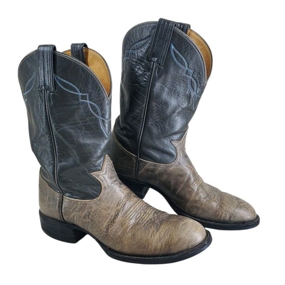 Vtg Tony Lama 2031 Western Boots Mens 8 D Gray Leather Roper Cowboy - Picture 1 of 13